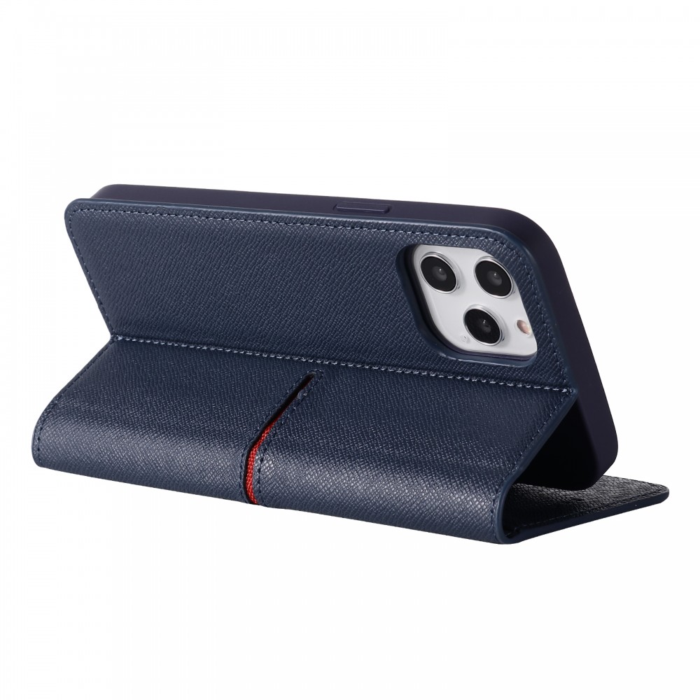 Fourre iPhone 12 / 12 Pro - GEBEi Yaqi séries luxe en cuir véritable, porte-cartes, support vidéo - Bleu