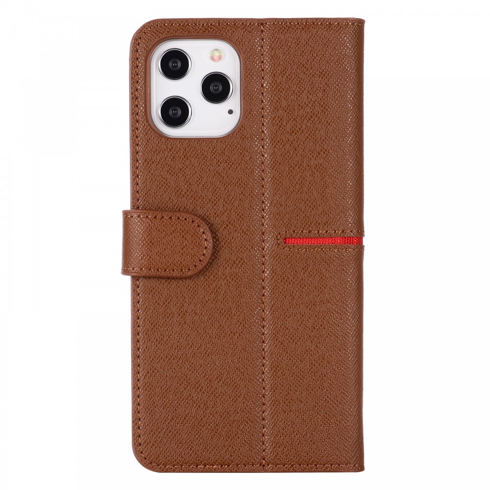 iPhone 12 / 12 Pro Case Hülle - GEBEi Yaqi series Luxus, Echtleder, Kartenhalter, Videohalter - Braun