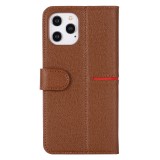 iPhone 12 / 12 Pro Case Hülle - GEBEi Yaqi series Luxus, Echtleder, Kartenhalter, Videohalter - Braun