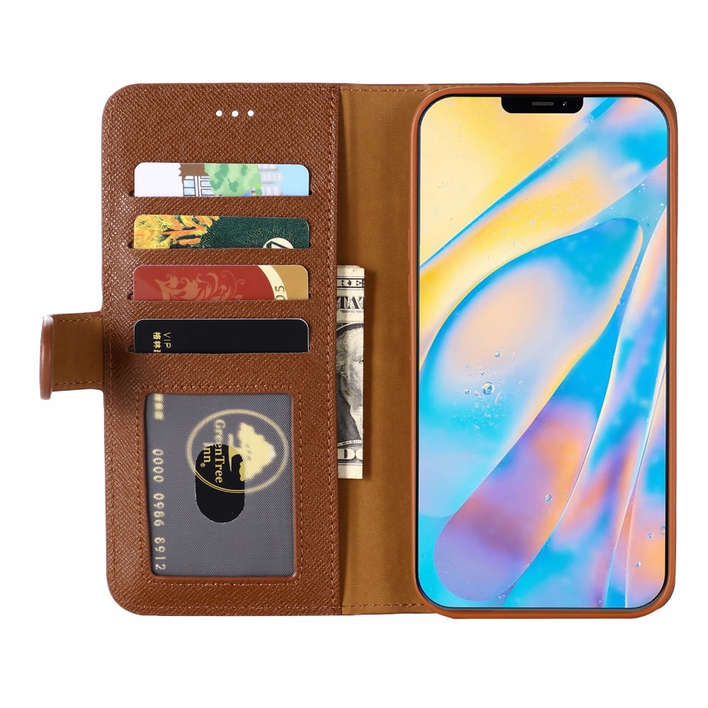 iPhone 12 / 12 Pro Case Hülle - GEBEi Yaqi series Luxus, Echtleder, Kartenhalter, Videohalter - Braun