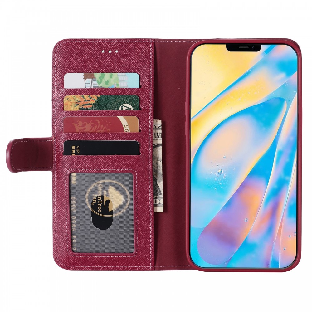 iPhone 12 / 12 Pro Case Hülle - GEBEi Yaqi series Luxus, Echtleder, Kartenhalter, Videohalter - Rot
