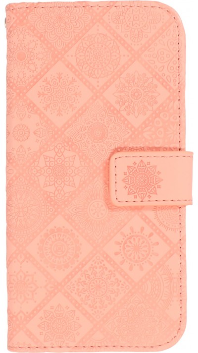 Fourre iPhone 12 / 12 Pro - Premium Flip Wallet caoutchouc motif oriental avec fermeture aimantée - Rose