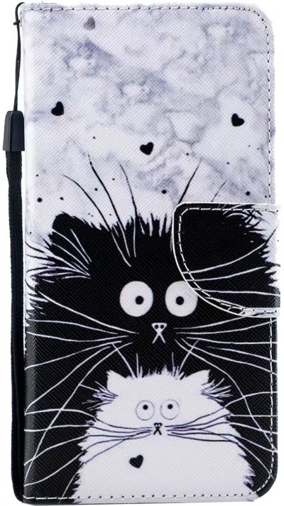 Fourre iPhone 13 Pro - Flip Chats noir & - Blanc