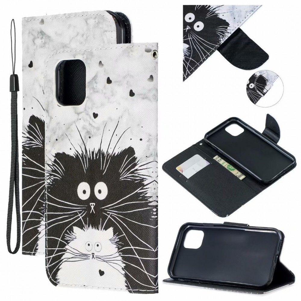 Hülle iPhone 12 / 12 Pro - Flip Schwarz-weiße Katze