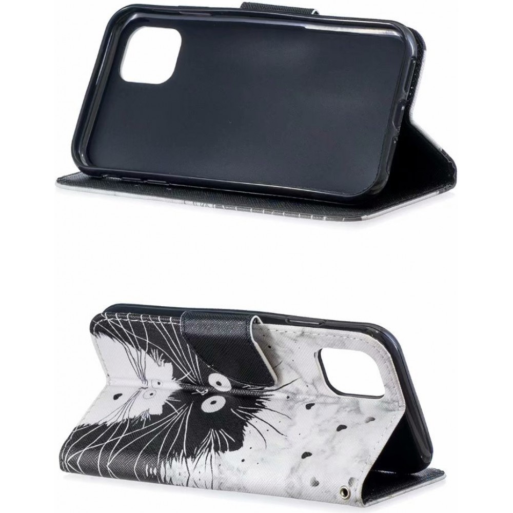 Hülle iPhone 12 / 12 Pro - Flip Schwarz-weiße Katze