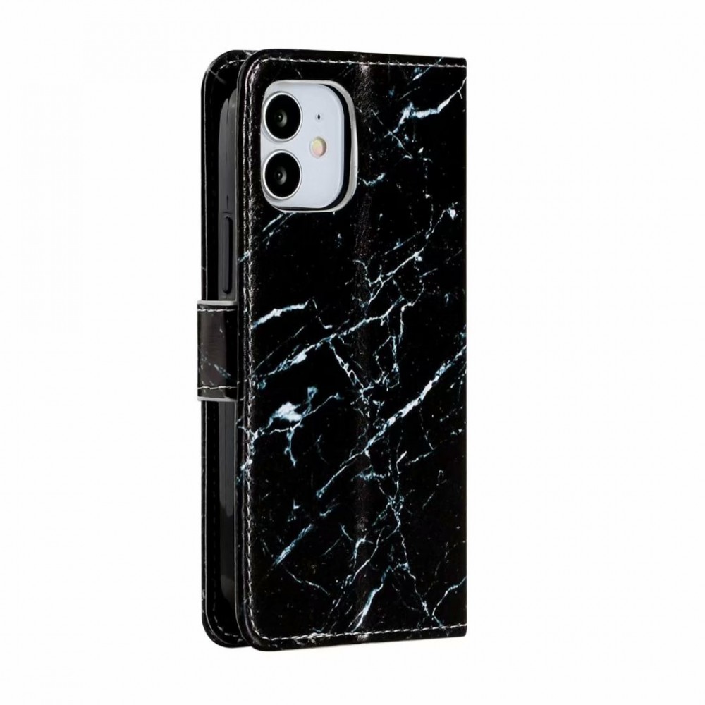 Fourre iPhone 12 / 12 Pro - Flip Marble - Noir