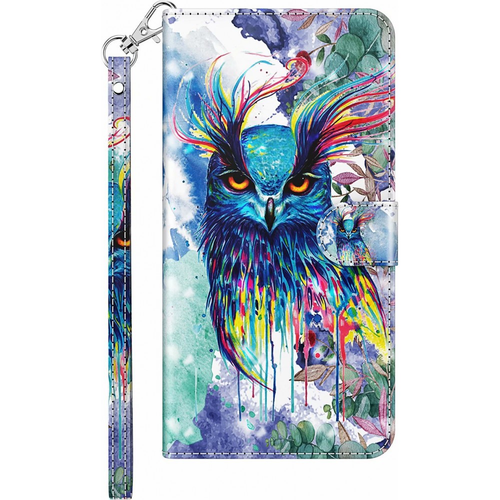 Fourre iPhone 16e - 3D Flip Hibou multicolor