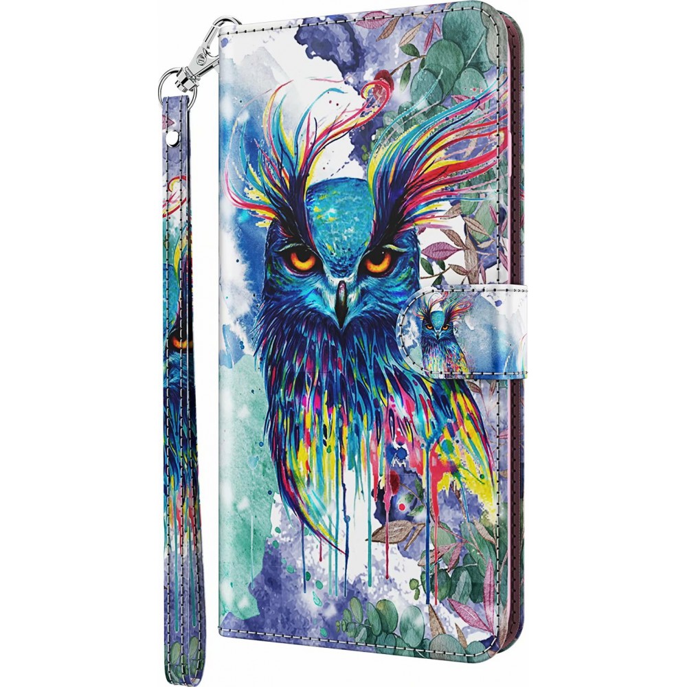 Fourre iPhone 13 - 3D Flip Hibou multicolor