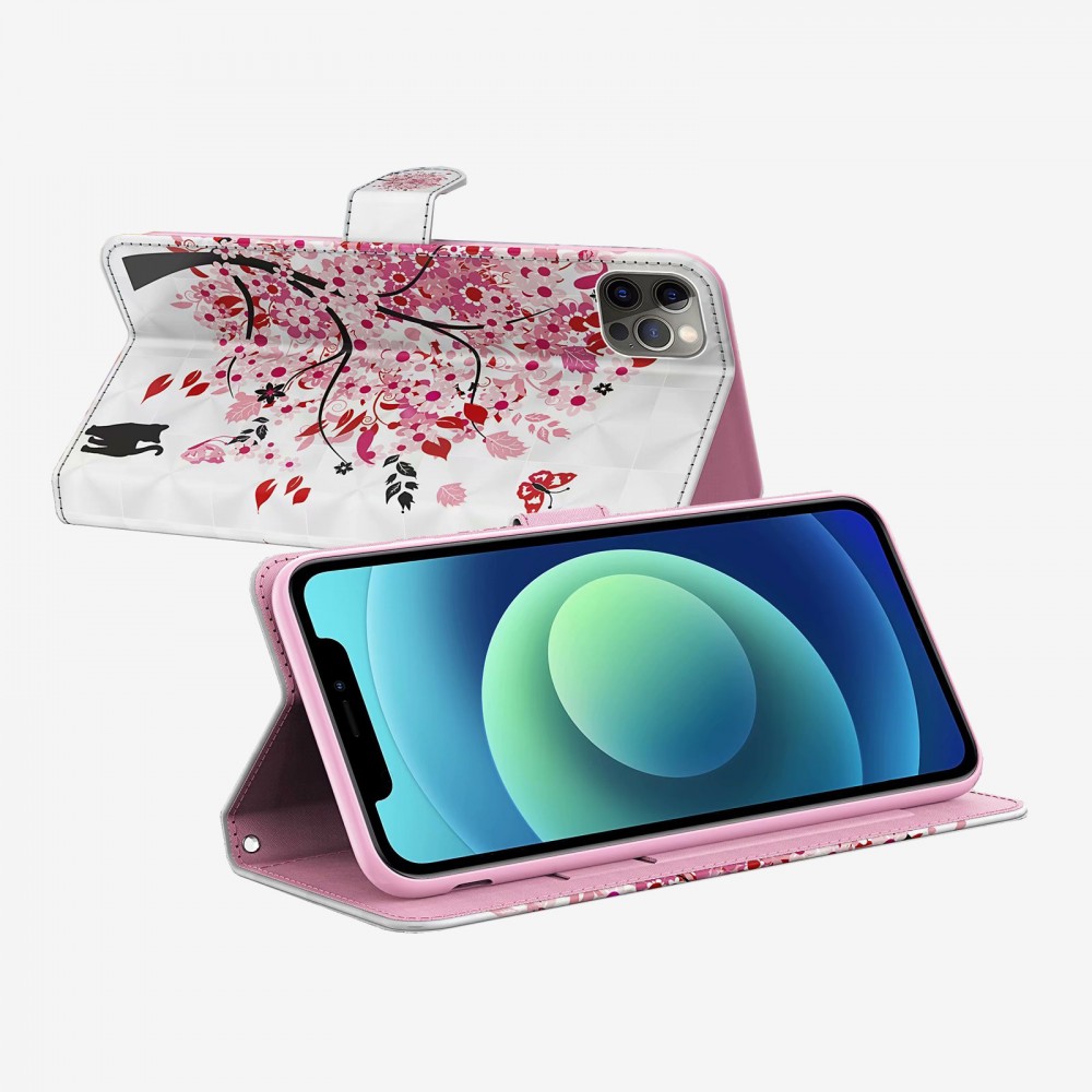 Fourre iPhone 13 mini - 3D Flip arbre en fleur