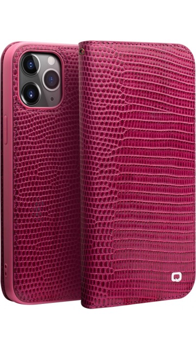 Fourre iPhone 14 Pro Max - Flip Croco Qialino cuir véritable - Rose