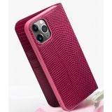 Fourre iPhone 15 Pro Max - Flip Croco Qialino cuir véritable - Rose