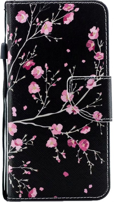 Fourre iPhone 13 - Flip fleurs cerisier - Noir