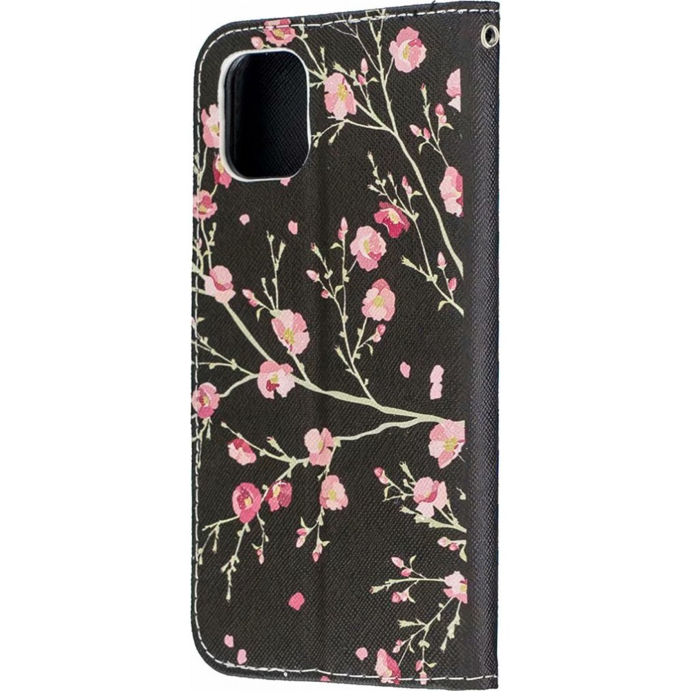 Fourre iPhone 11 - Flip fleurs cerisier - Noir