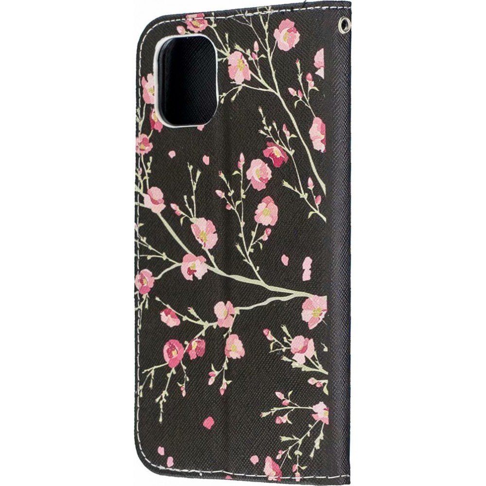 iPhone 13 Pro Case Hülle - Flip Kirschblüten - Schwarz