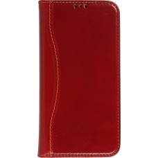 Fourre iPhone 13 - Flip Fierre Shann cuir véritable - Rouge