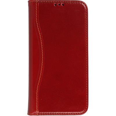 Fourre iPhone 15 - Flip Fierre Shann cuir véritable - Rouge