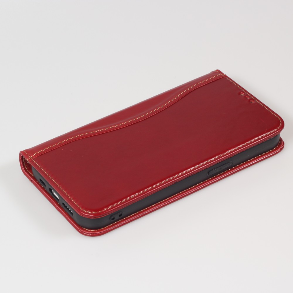 Hülle iPhone 15 - Flip Fierre Shann Echtleder - Rot
