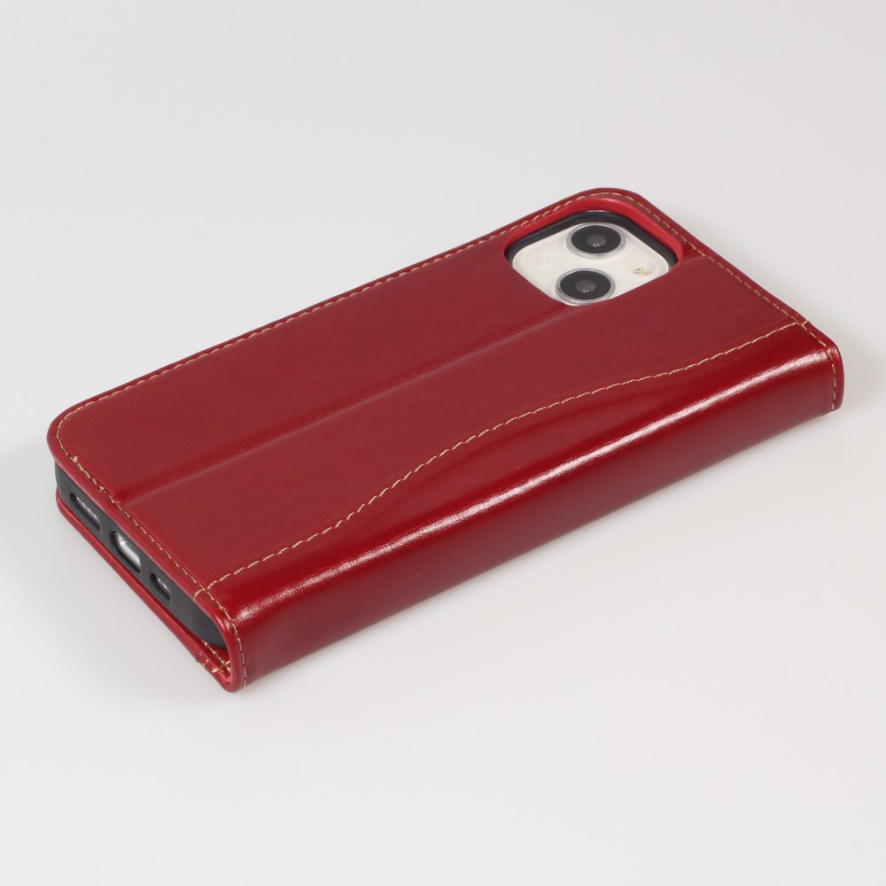 Hülle iPhone 15 - Flip Fierre Shann Echtleder - Rot