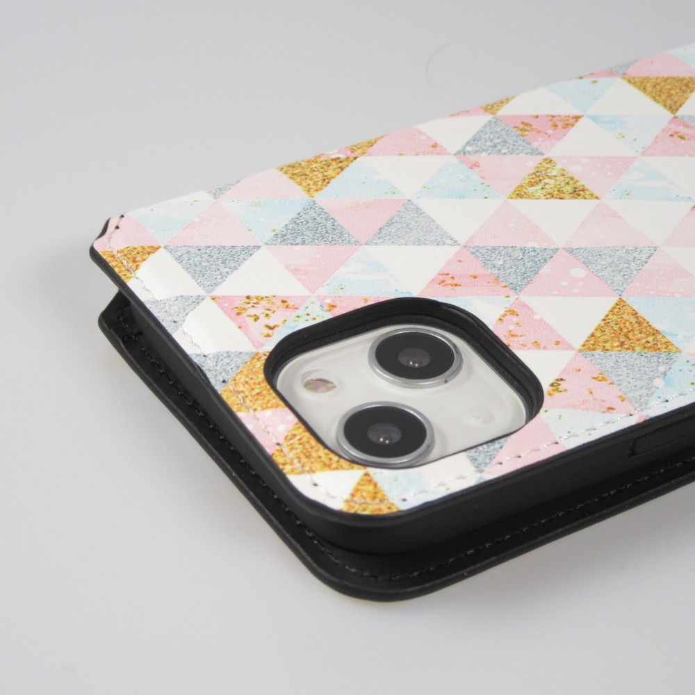 iPhone 13 Case Hülle - Flip Geometrische Dreiecke mit Ablage für Kreditkarten, Ticket, SIM-Karte