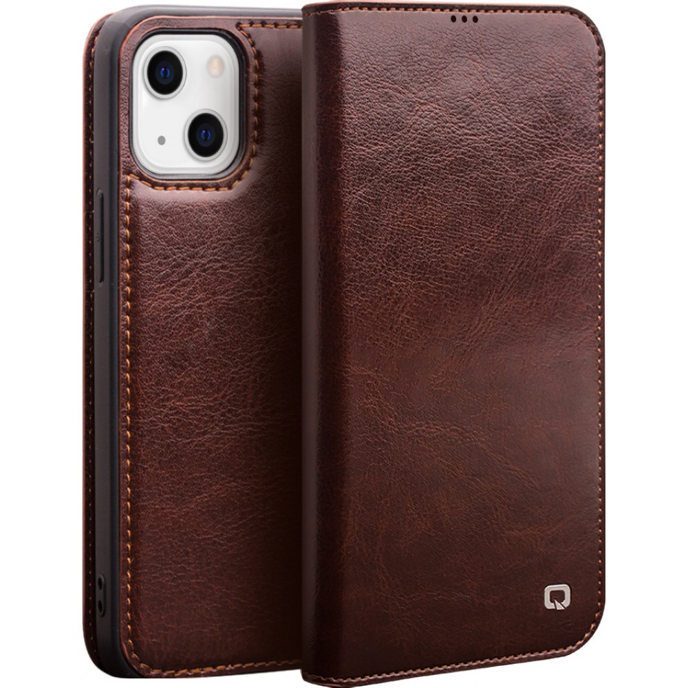 Fourre iPhone 11 Pro - Flip Qialino cuir véritable - Brun