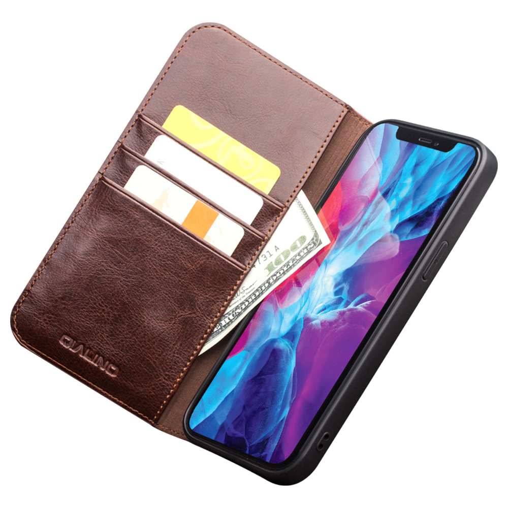 Fourre iPhone XR - Flip Qialino cuir véritable - Brun