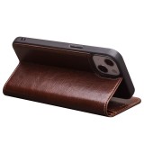 Fourre iPhone 15 Plus - Flip Qialino cuir véritable - Brun