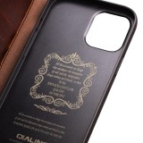 iPhone 14 Case Hülle - Qialino Flip Echtleder - Braun