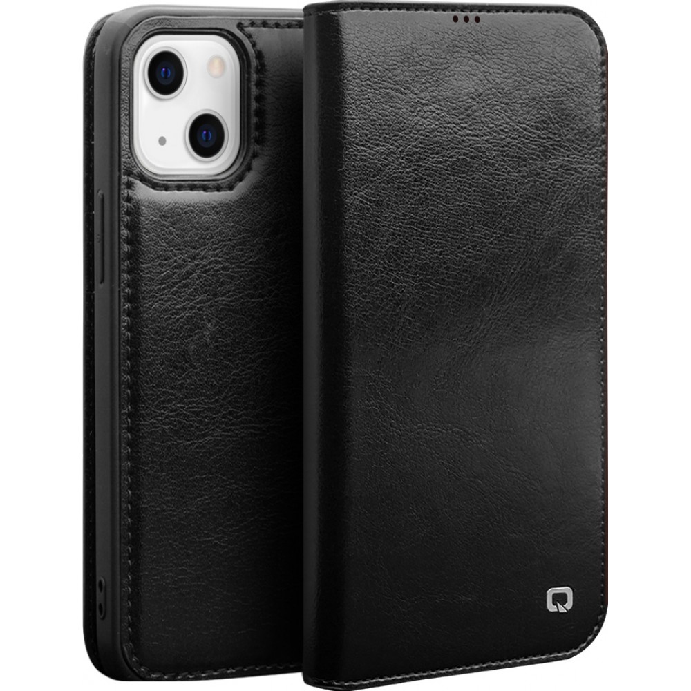 Fourre iPhone 11 - Flip Qialino cuir véritable - Noir