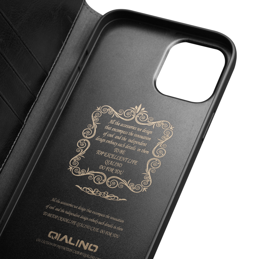 iPhone X / Xs Case Hülle - Qialino Flip Echtleder - Schwarz