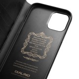 Fourre iPhone 14 Plus - Flip Qialino cuir véritable - Noir