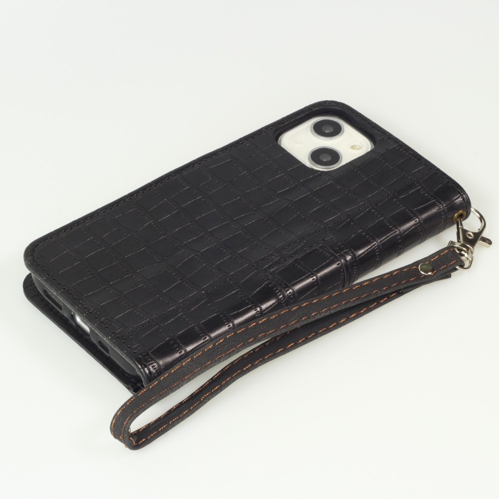 Fourre iPhone 13 - Flip crocodile - Noir