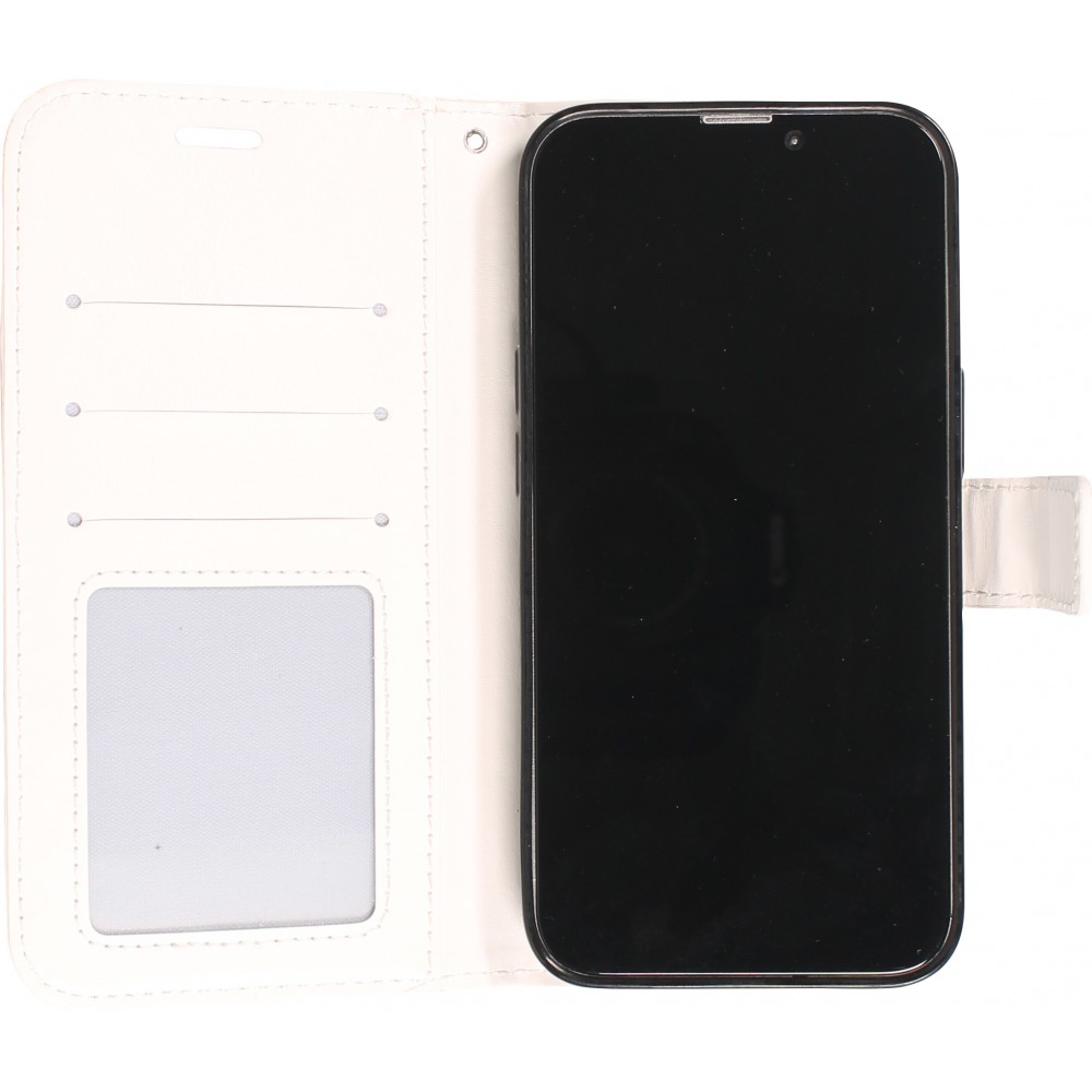 iPhone 13 Case Hülle - Premium Flip Leder Tasche - Weiss