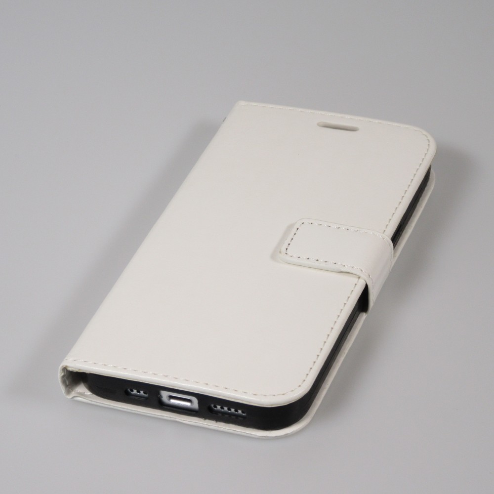 iPhone 13 Case Hülle - Premium Flip Leder Tasche - Weiss