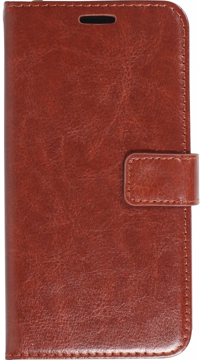 Fourre iPhone 14 - Premium Flip cuir lisse porte-cartes - Brun
