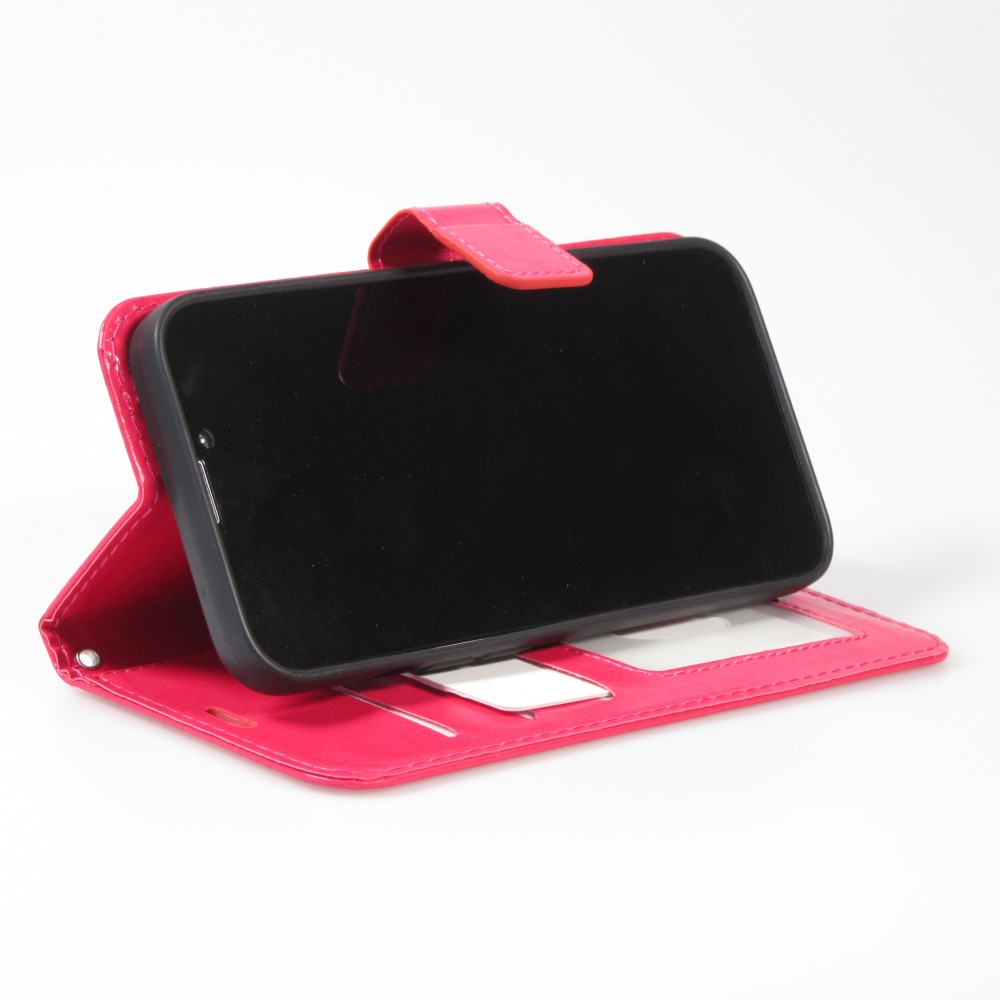 iPhone 15 Plus Case Hülle - Premium Flip - Dunkelrosa