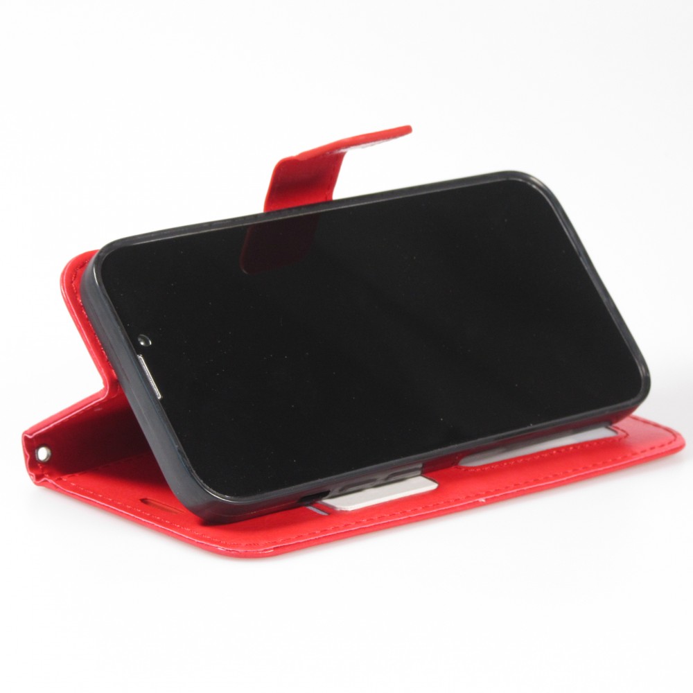 Fourre iPhone 13 - Premium Flip cuir lisse porte-cartes - Rouge