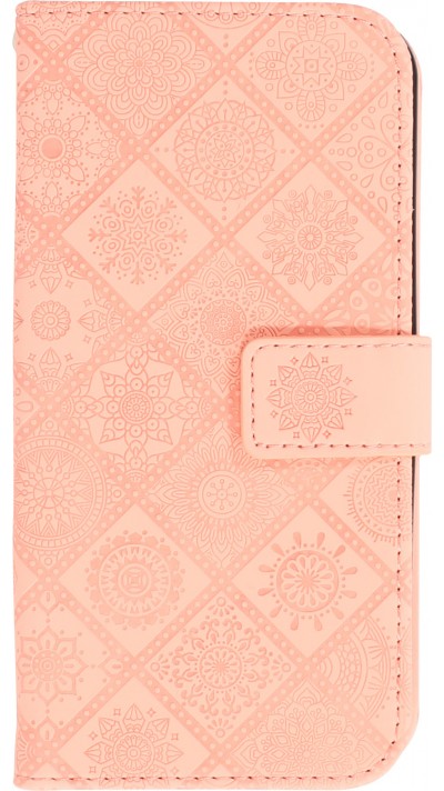 Fourre iPhone 13 - Premium Flip Wallet caoutchouc motif oriental avec fermeture aimantée - Rose