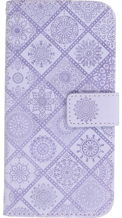 Fourre iPhone 13 - Premium Flip Wallet caoutchouc motif oriental avec fermeture aimantée - Violet