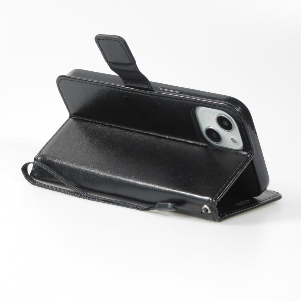 Fourre iPhone 13 - Premium Flip cuir lisse porte-cartes - Noir