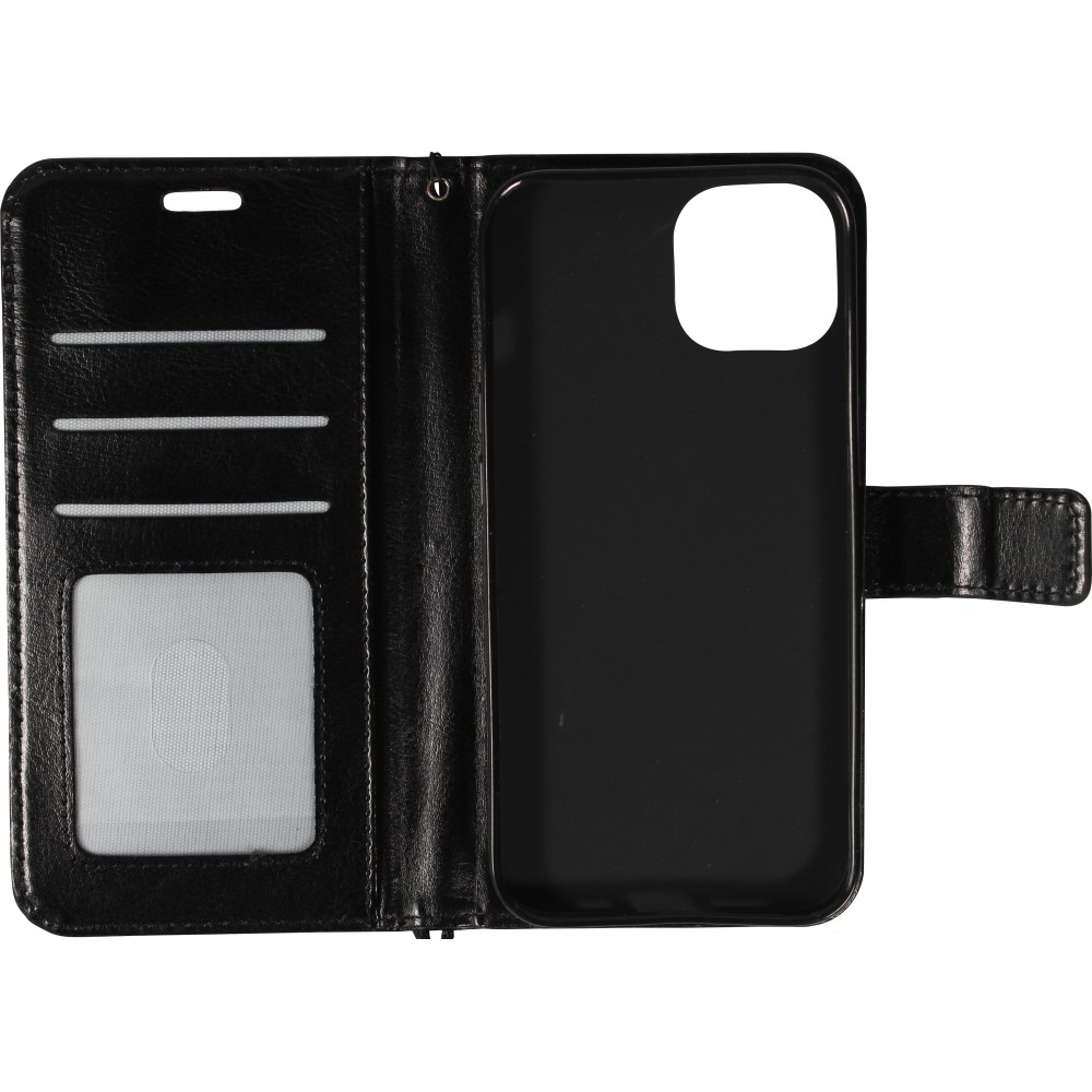 Fourre iPhone 13 - Premium Flip cuir lisse porte-cartes - Noir