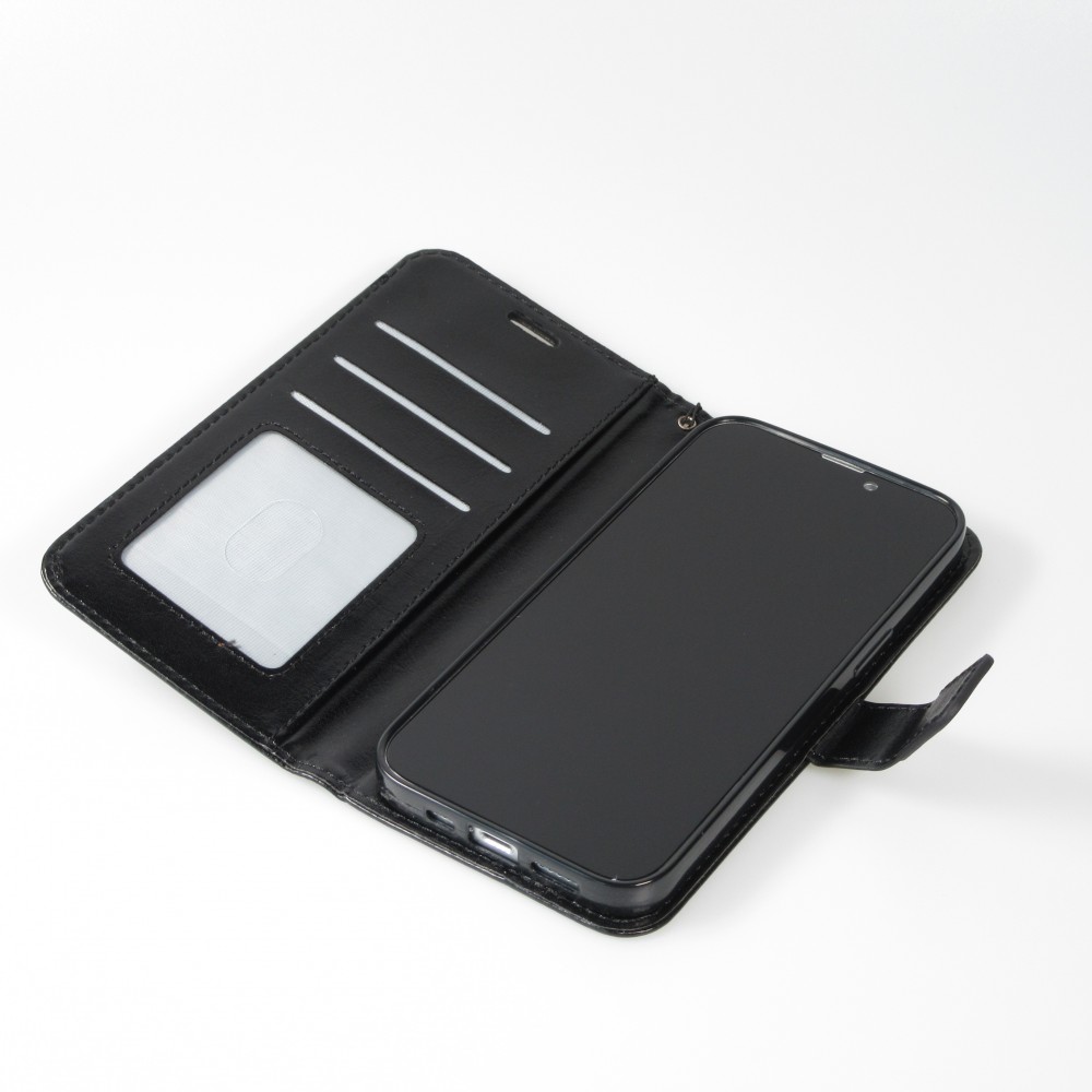 Fourre iPhone 13 - Premium Flip cuir lisse porte-cartes - Noir