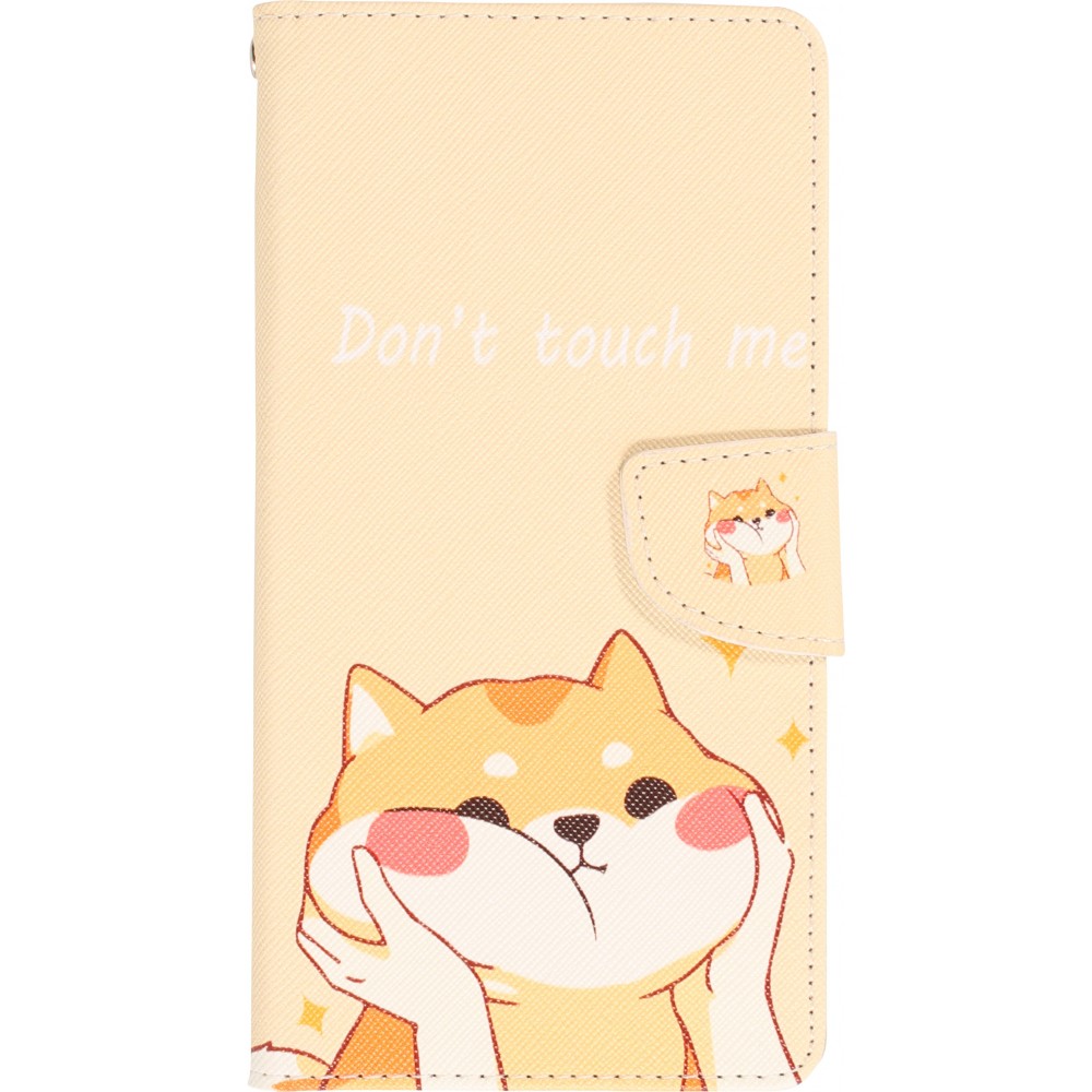 Fourre iPhone 13 - Premium Wallet flip fermeture magnétique et porte-carte - Don't touch me Shiba Inu - Orange