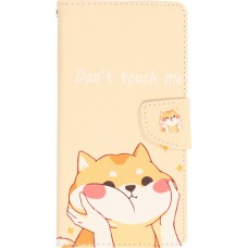 Fourre iPhone 13 - Premium Wallet flip fermeture magnétique et porte-carte - Don't touch me Shiba Inu - Orange