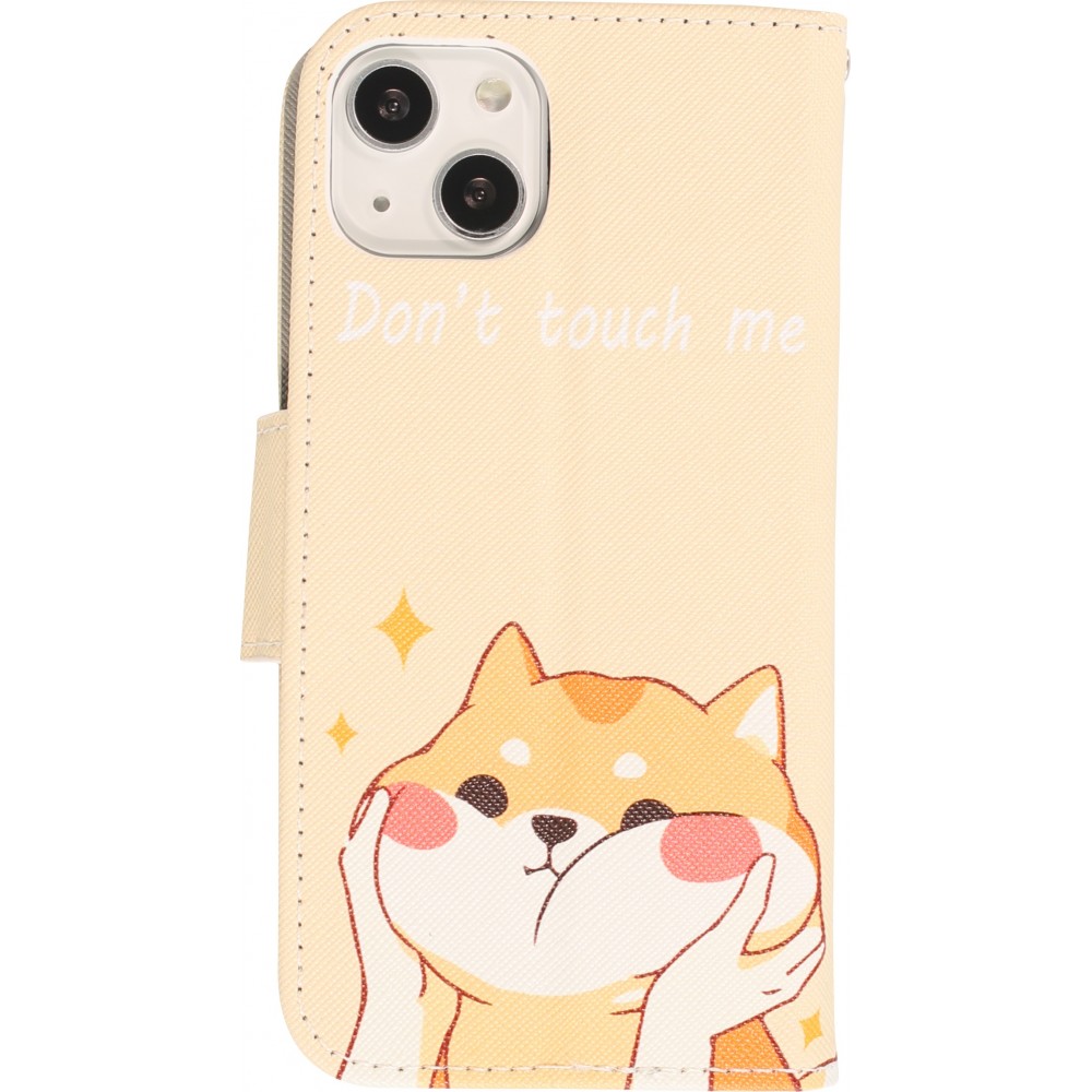 Fourre iPhone 13 - Premium Wallet flip fermeture magnétique et porte-carte - Don't touch me Shiba Inu - Orange