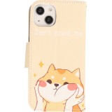 Fourre iPhone 13 - Premium Wallet flip fermeture magnétique et porte-carte - Don't touch me Shiba Inu - Orange