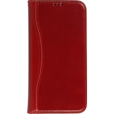 Fourre iPhone 15 Pro Max - Flip Fierre Shann cuir véritable - Rouge