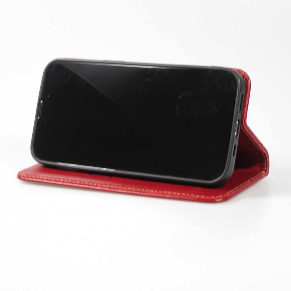 Hülle iPhone 13 Pro - Flip Fierre Shann Echtleder - Rot