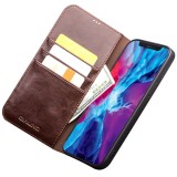 Fourre iPhone 15 Pro - Flip Qialino cuir véritable - Brun