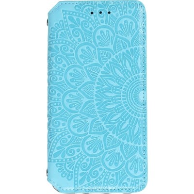 iPhone 13 Pro Case Hülle - Flip Wallet Fashion künstlerisches Mandala Design  - Hellblau