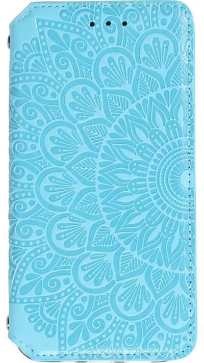 iPhone 13 Pro Case Hülle - Flip Wallet Fashion künstlerisches Mandala Design  - Hellblau